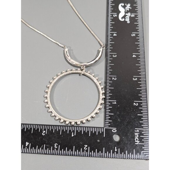 Cato Necklace Silver Tone Open Circle Pendant Modern Statement Jewelry 23" - Picture 8 of 8